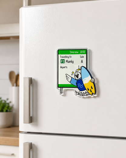+61 Studio F1 Manly ferry cockatoo magnet on white fridge by 9to5 Studios