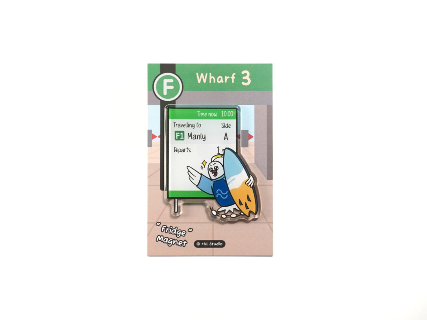 +61 Studio blue and yellow cockatoo ferry timetable fridge magnet by 9to5 Studios
