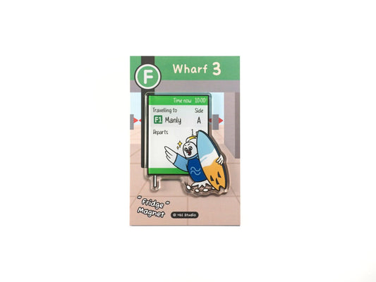 +61 Studio blue and yellow cockatoo ferry timetable fridge magnet by 9to5 Studios