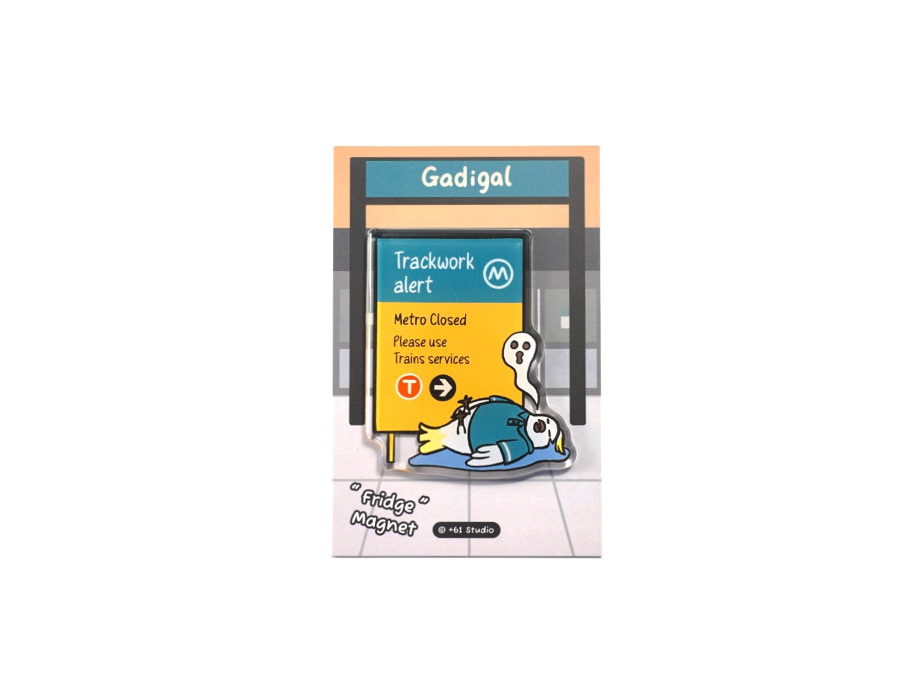 +61 Studio Gadigal station platform style Trackwork alert magnet on retail card