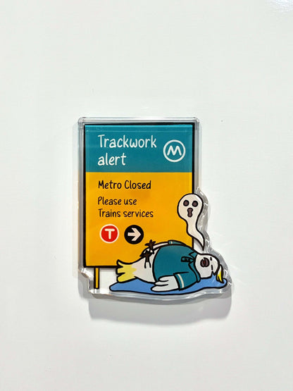 +61 Studio Metro Trackwork Alert Magnet with exhausted cockatoo on premium optical acrylic
