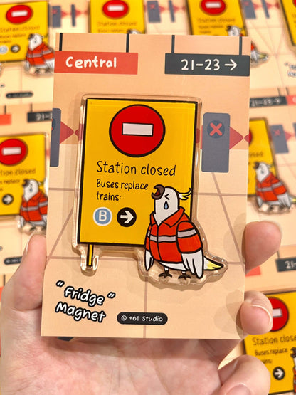 +61 Studio Station Closed fridge magnet with crying cockatoo on branded card