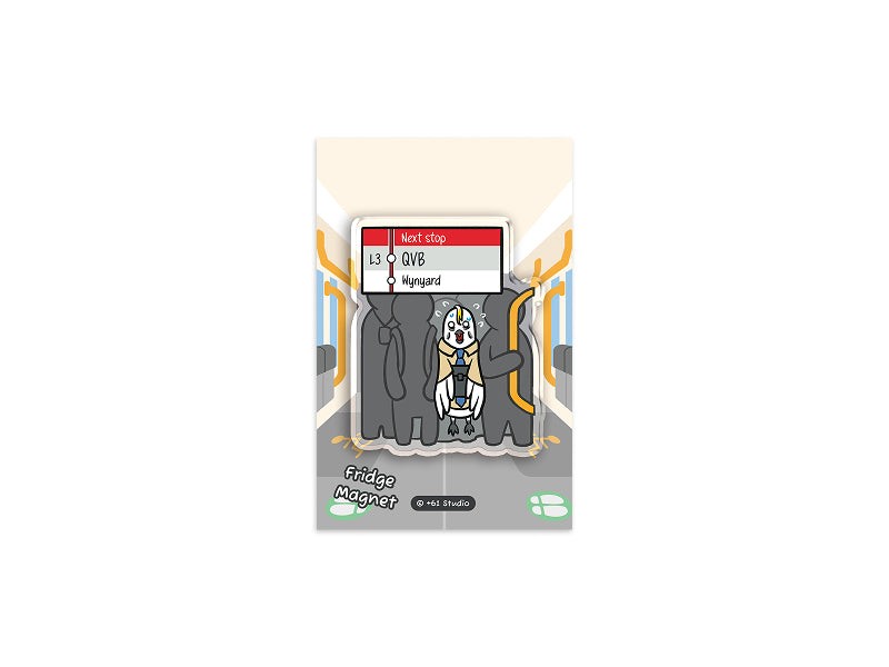 +61 Studio Light Rail Peak Hour Crush Cockatoo Fridge Magnet by 9to5 Studios