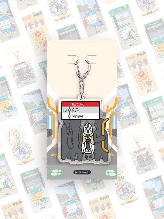 +61 Studio Australian nature gift keychain on cream backing card with green transit logos and silver swivel clasp