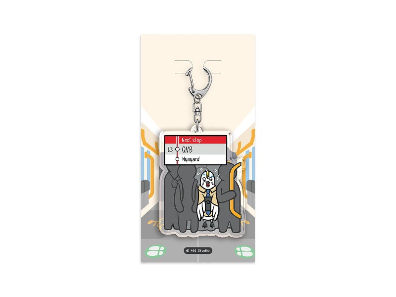 +61 Studio Sydney ferry decor keychain flat lay on retail backing card with clear optical acrylic charm