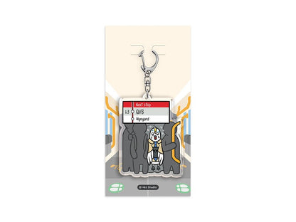 +61 Studio Sydney ferry decor keychain flat lay on retail backing card with clear optical acrylic charm