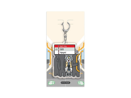 +61 Studio Sydney ferry decor keychain flat lay on retail backing card with clear optical acrylic charm