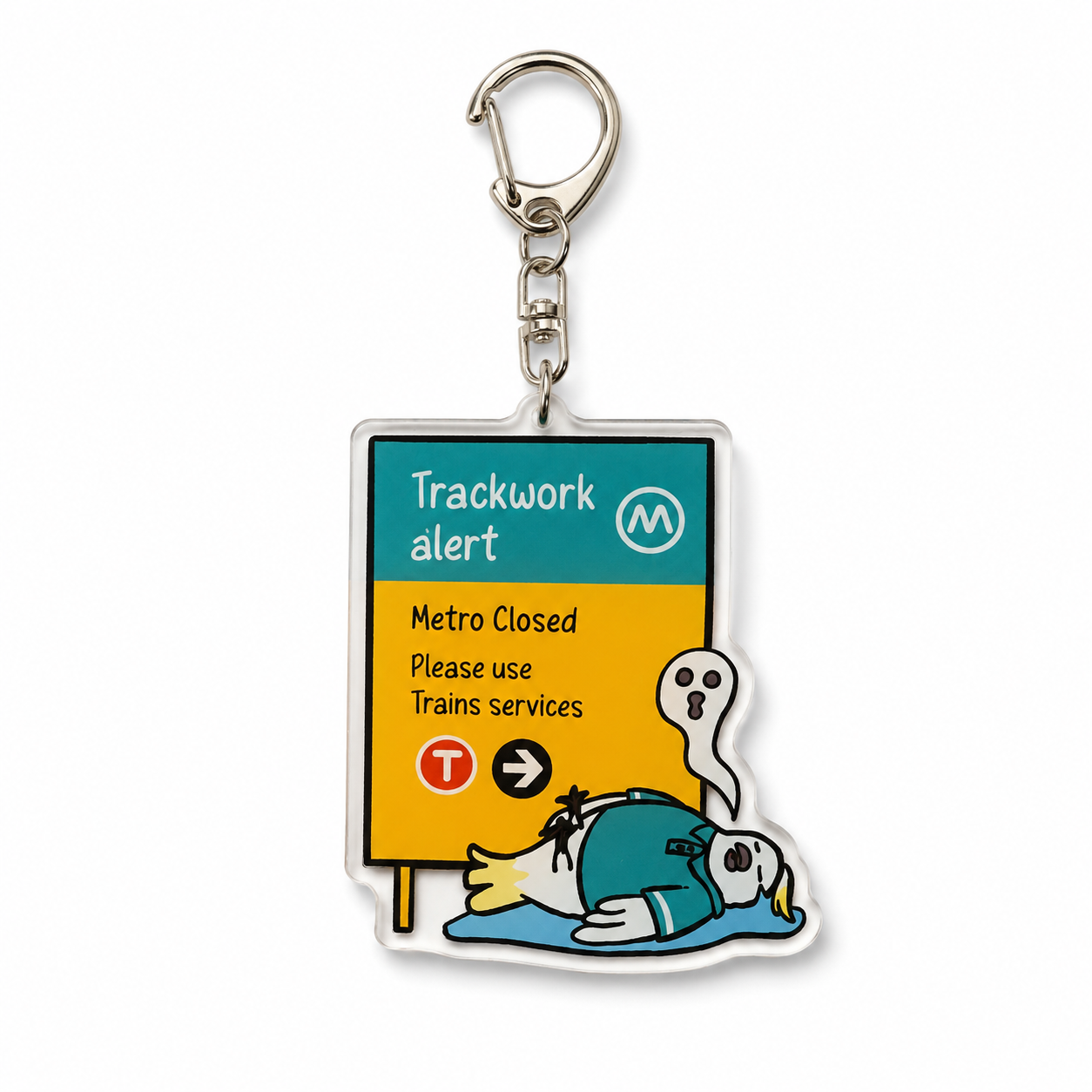 +61 Studio crystal-clear acrylic Trackwork Alert keychain with silver clasp