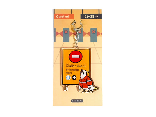 +61 Studio Train Station Closed keychain featuring a teary-eyed cockatoo and double-sided premium acrylic design