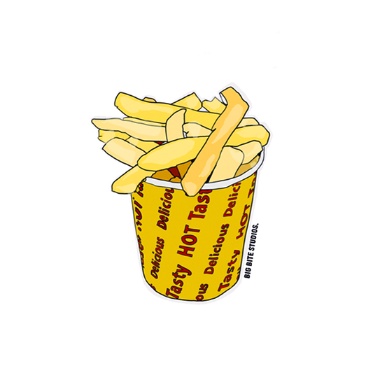 Hot Chippies Magnet showing illustrated french fries in red and yellow paper container