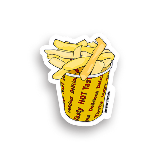 Big Bite Studios Hot Chippies Magnet featuring yellow takeaway cup with golden fries