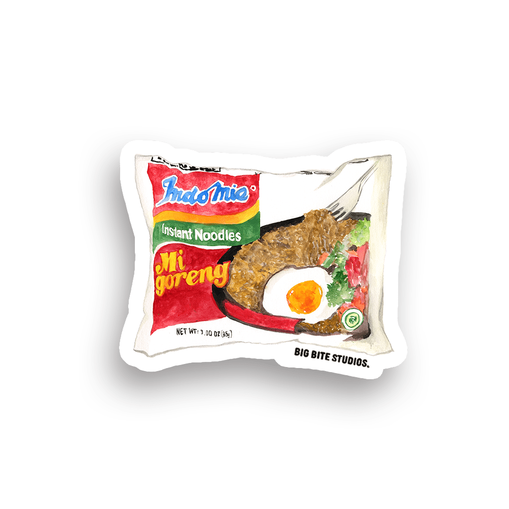 Indomie Mi Goreng instant noodle magnet with watercolor fried egg illustration