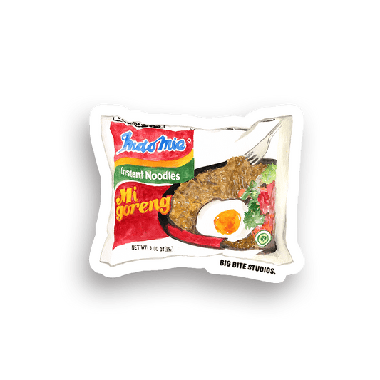 Indomie Mi Goreng instant noodle magnet with watercolor fried egg illustration