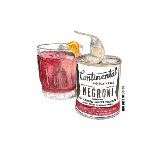 Big Bite Studios Negroni fridge magnet showing illustrated gin and campari drink