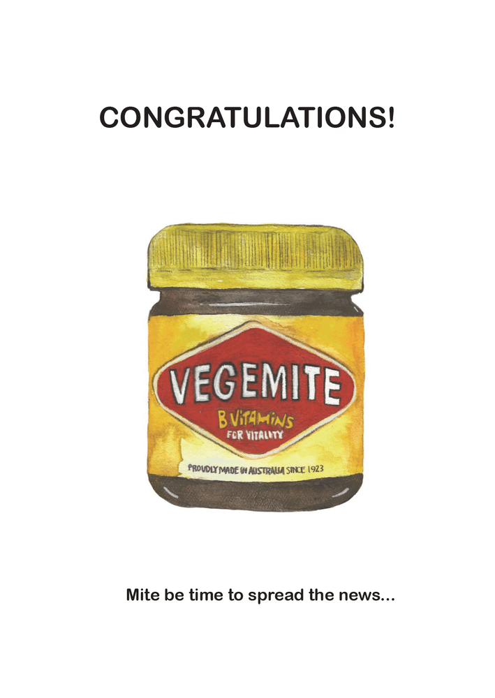 Digital design of Vegemite pun congratulations greeting card