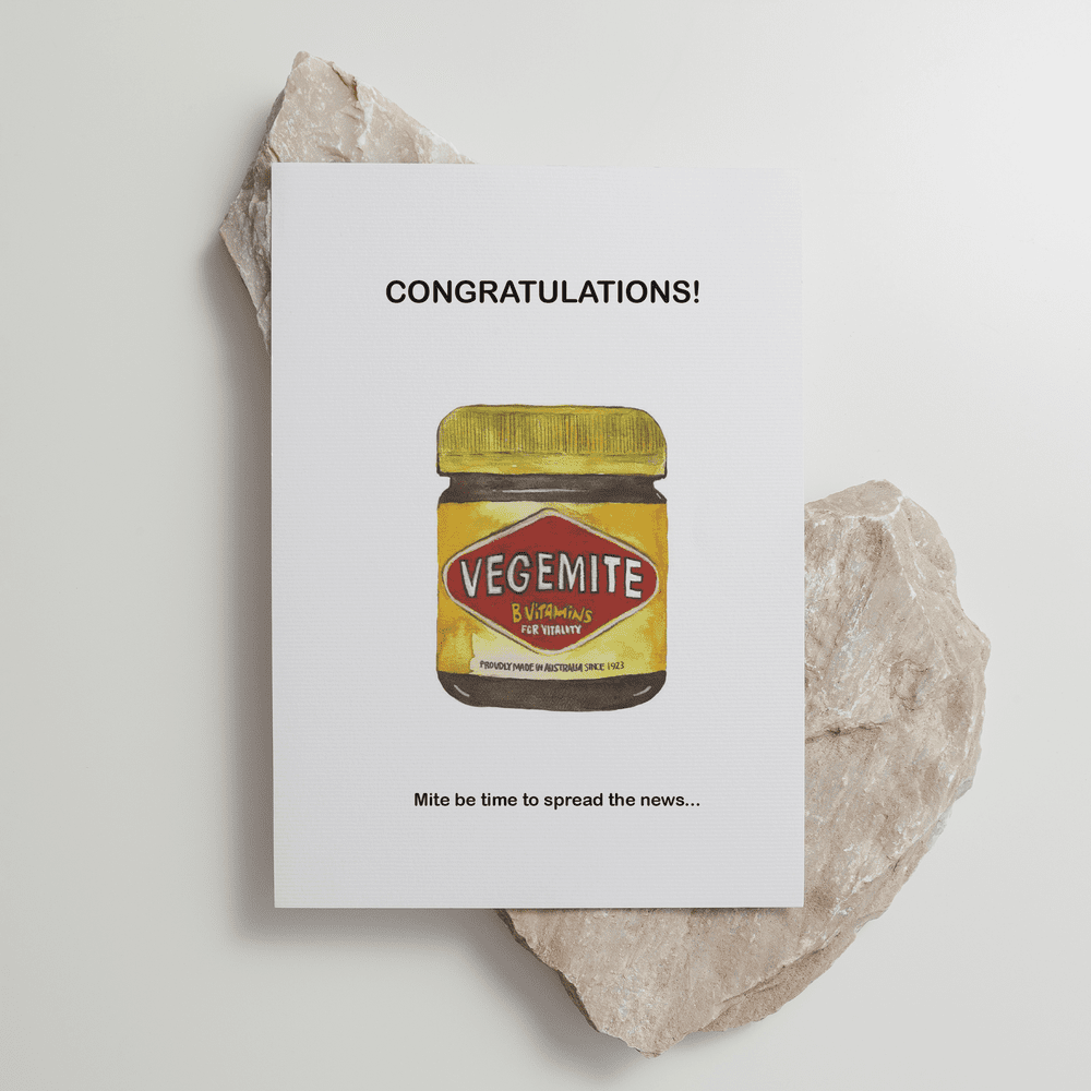 Vegemite congratulations greeting card with watercolor jar illustration
