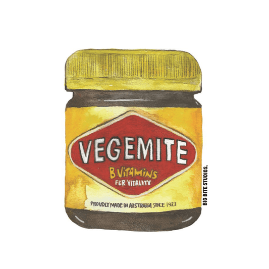 Vegemite jar watercolor art print on durable waterproof sticker