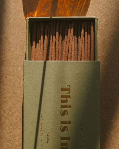 Gentle Habits This Is Incense Yamba pack with 60 woody incense sticks burning 25-30 minutes each