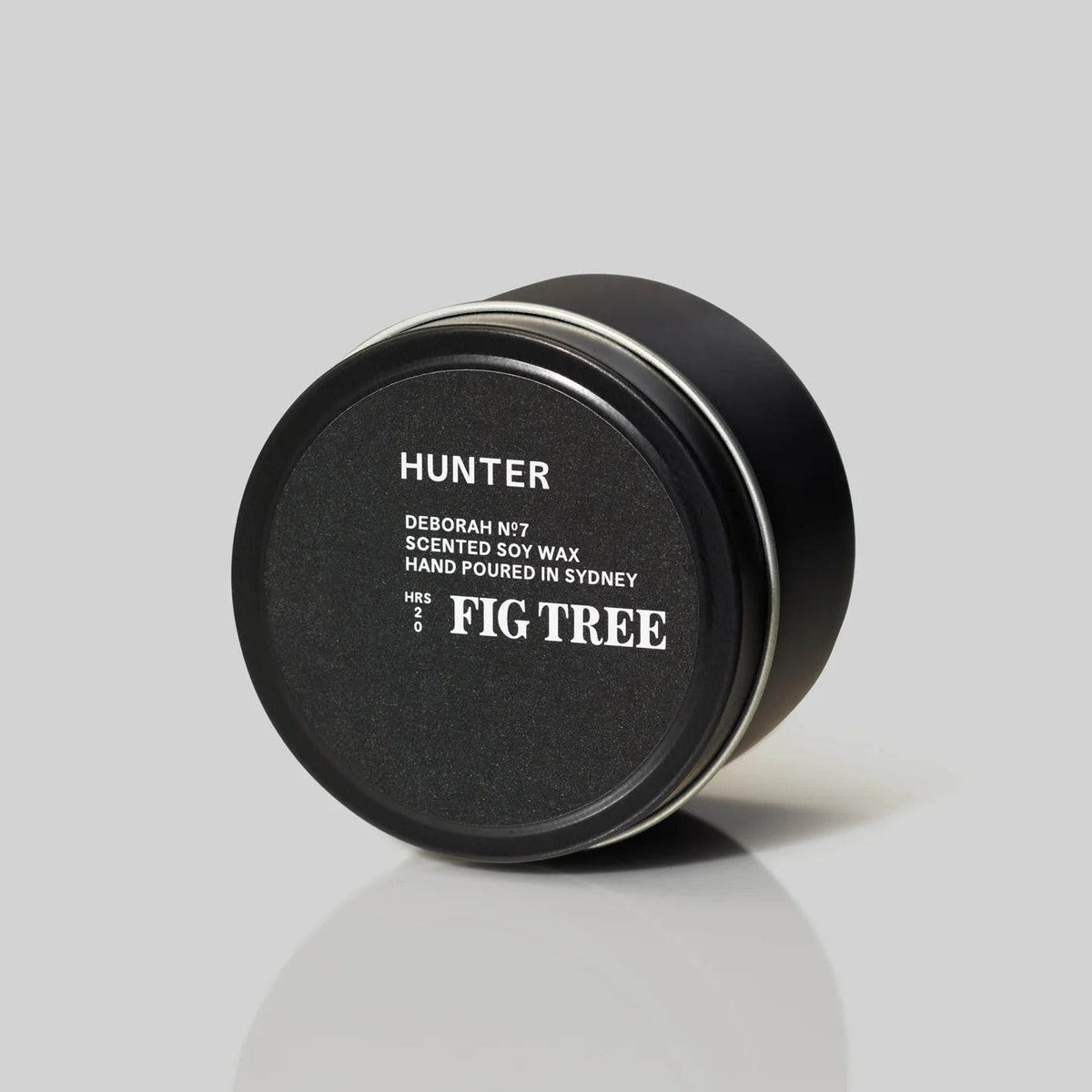 Hunter Candles Deborah無花果樹香氛大豆蠟燭，霧面黑色鐵罐