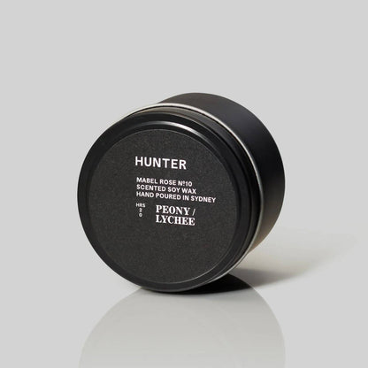 Hunter Candles Mabel Rose peony lychee scented soy wax candle in matte black tin