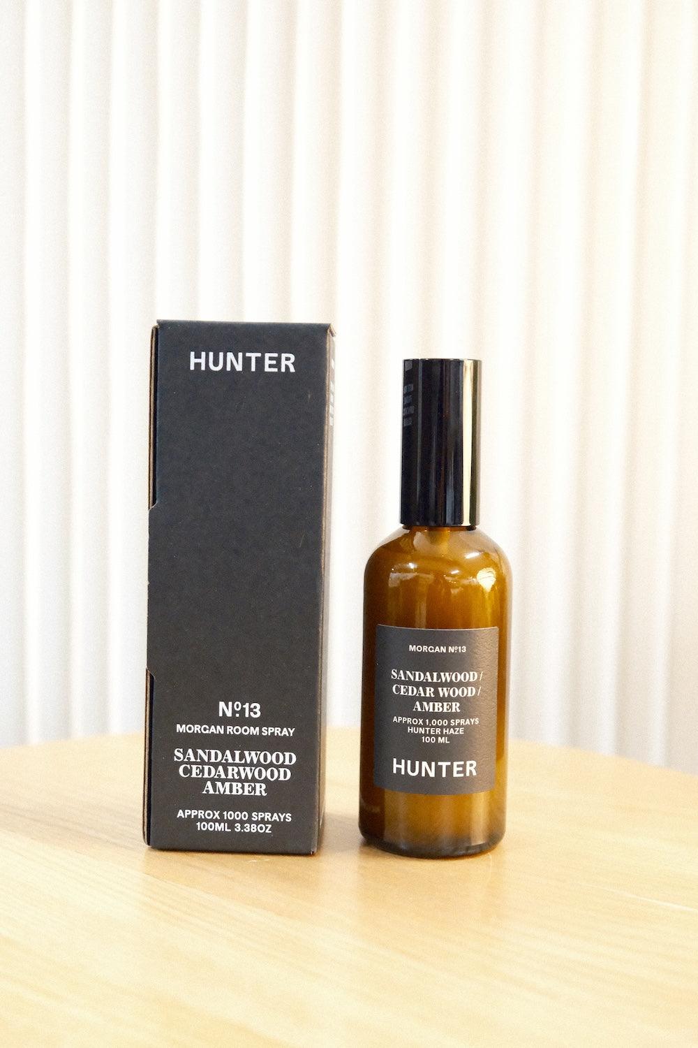 Hunter Candles The Haze Morgan Room Spray in amber glass bottle with black cap and label