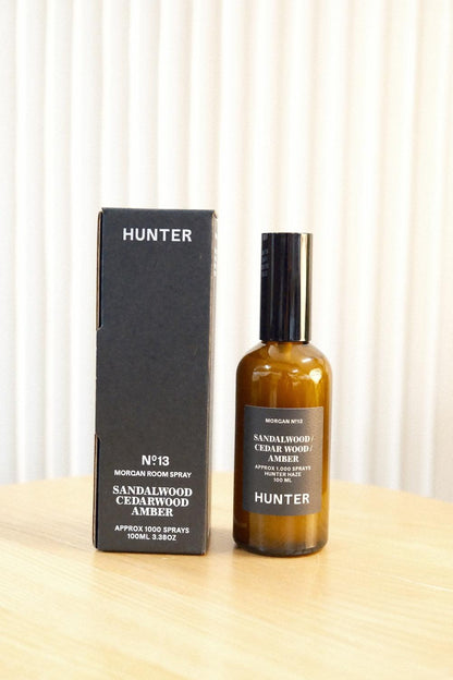 Hunter Candles The Haze Morgan Room Spray in amber glass bottle with black cap and label