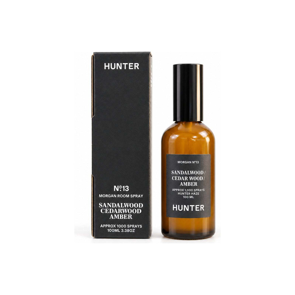Hunter Candles The Haze Morgan room spray bottle and black box on white background