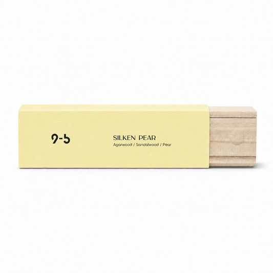 Cream Silken Pear incense box with wood drawer on white