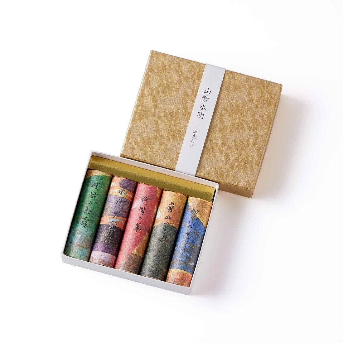 Kousaido 山紫水明 incense gift box with 5 fragrance sticks and holder, inspired by Kyoto's mountain and water beauty