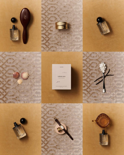 9to5 Studios Odesse Crème Skin lifestyle collage with seashells and vanilla