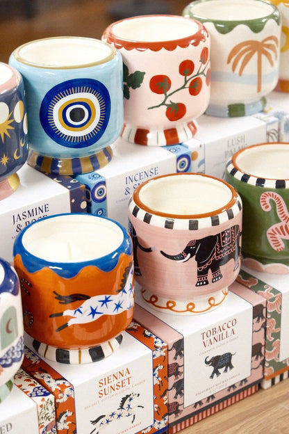 Paddywax A Dopo Horse Candle in hand-painted ceramic horse vessel with sunset-inspired sea salt and amber scent