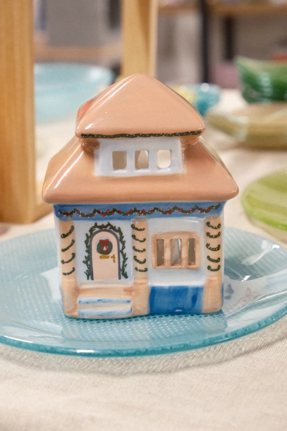 Paddywax East Side House ceramic incense and tea light holder with Palo Santo fragrance and bungalow design