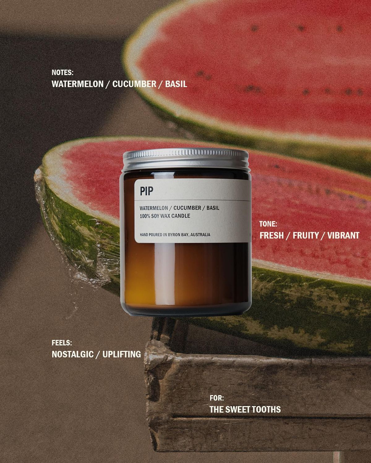 9to5 Studios_Posie Candle PIP: Watermelon / Cucumber / Basil_Australian soy wax candles