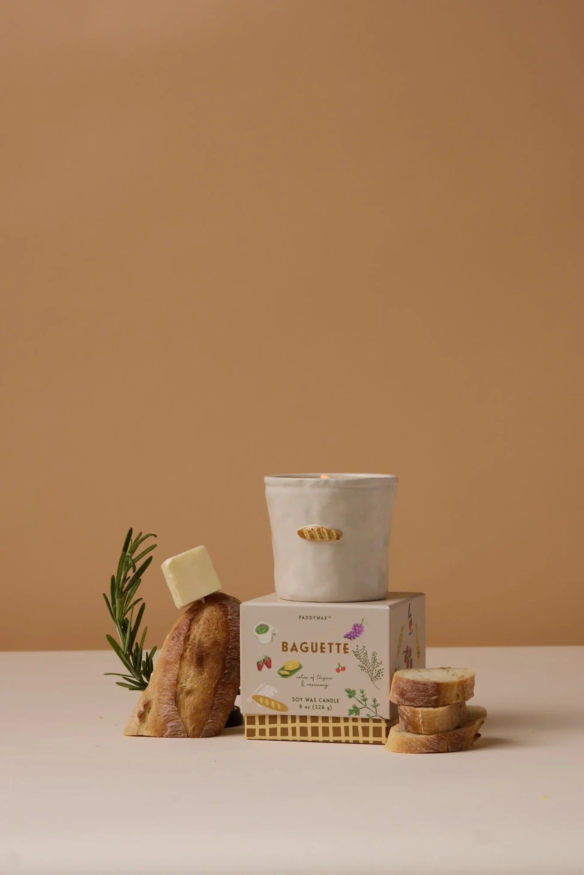 9to5 Studios_Paddywax Bistro French Baguette Embossed Ceramic Candle - Rosemary Thyme Boxed