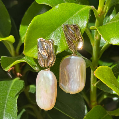 Freshwater Square Baroque Pearl Earrings Gold 9to5 Studios