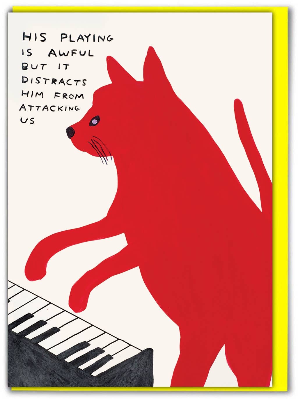 9to5 Studios_Funny David Shrigley Piano Playing Cat Greetings Card