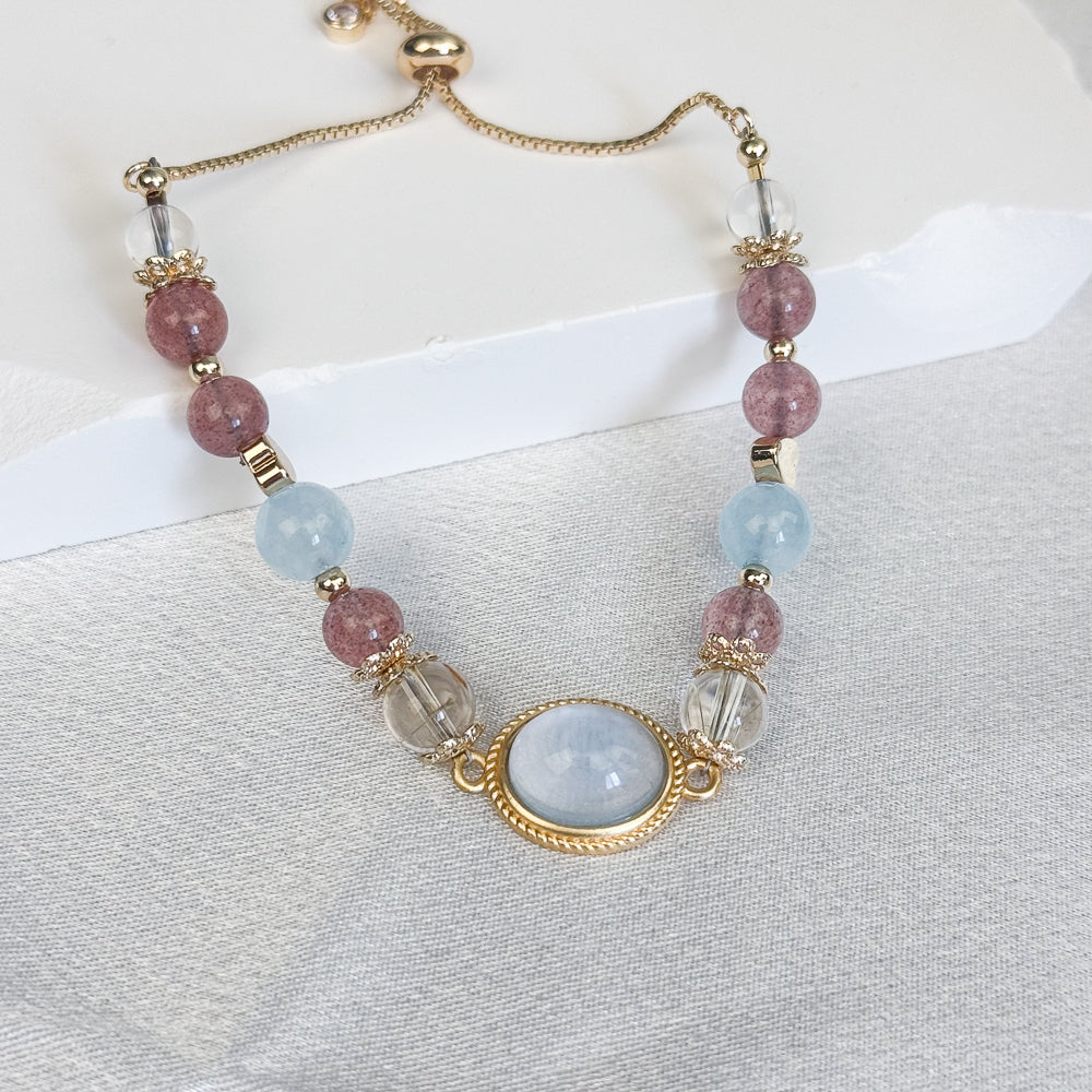 Good Luck Bracelet with Natural Crystals and Aquamarine 9to5 Studios