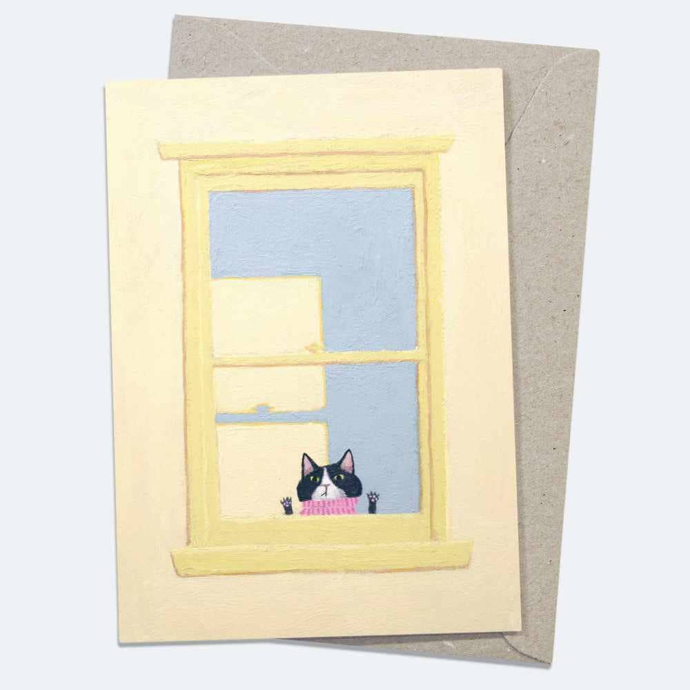 Graham greeting card with kraft envelope from 9to5 Studios featuring cat illustration on textured recycled paper