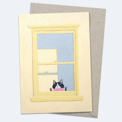 Graham greeting card with kraft envelope from 9to5 Studios featuring cat illustration on textured recycled paper