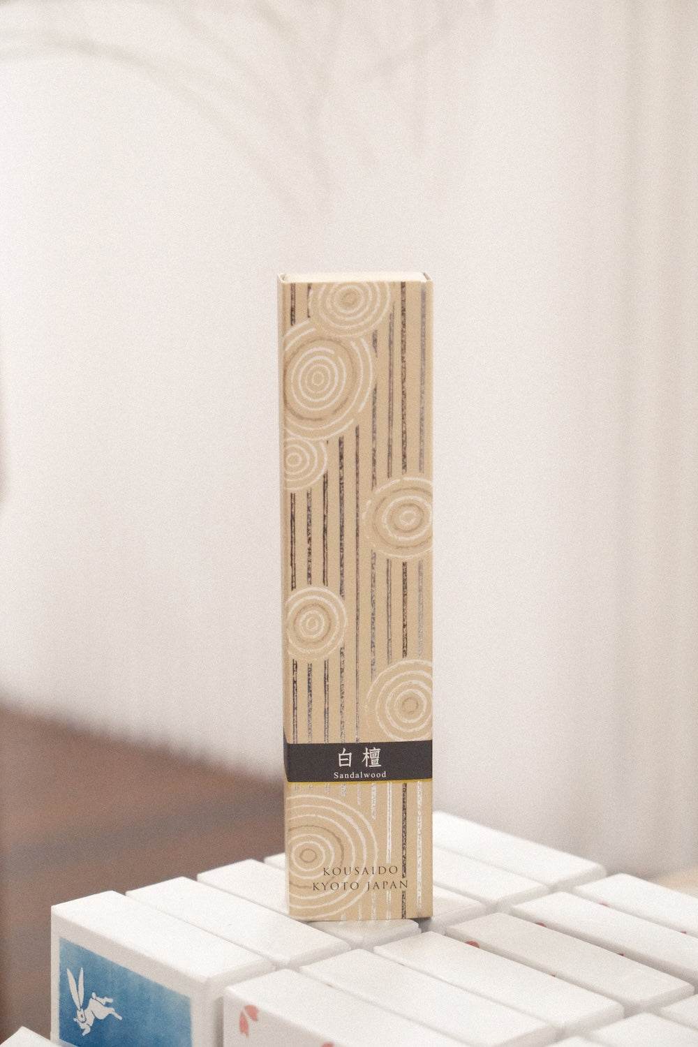 Kousaido Hyakurakko Sandalwood Incense sticks with holder offering elegant, long-lasting sandalwood fragrance from Japan