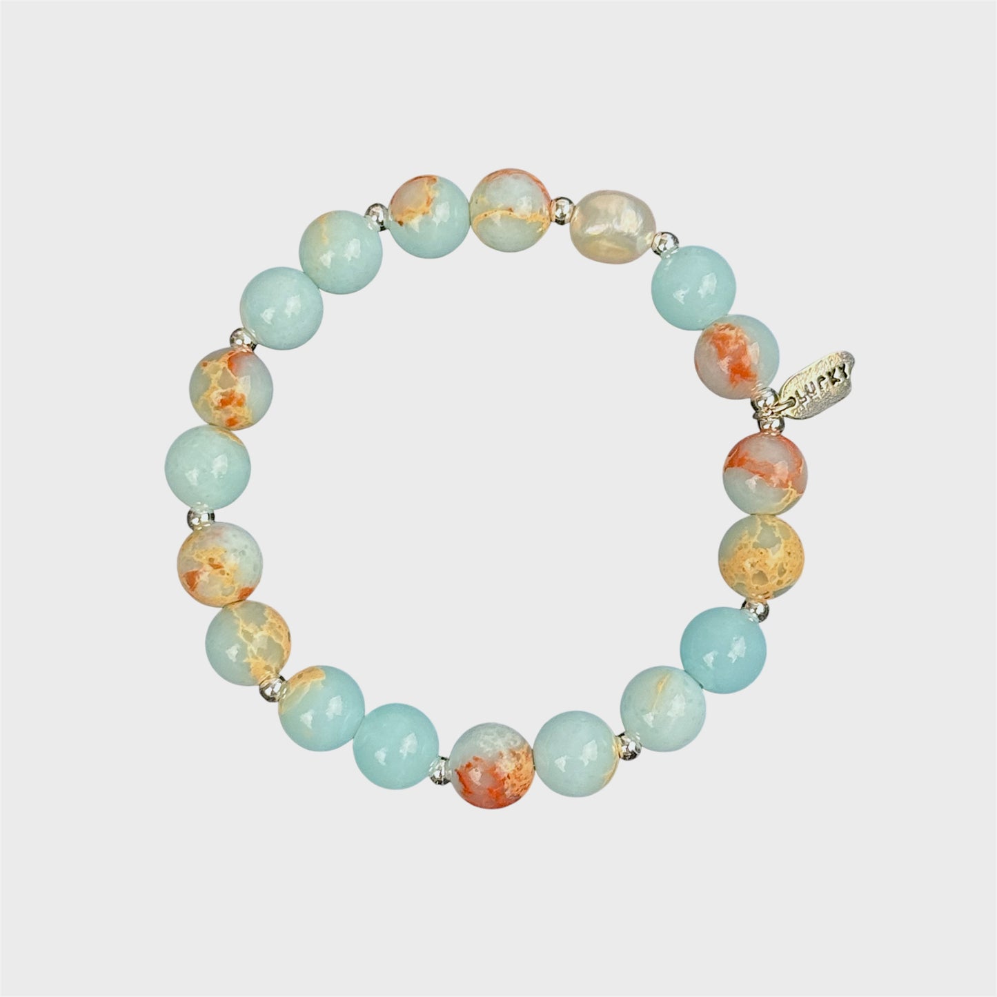 Lucky Natural Blue Stone Pearl Healing Bracelet 9to5 Studios