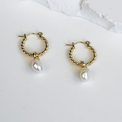 Mini Baroque Pearl Drop Hoop 2 Way Earrings Gold9to5 Studios