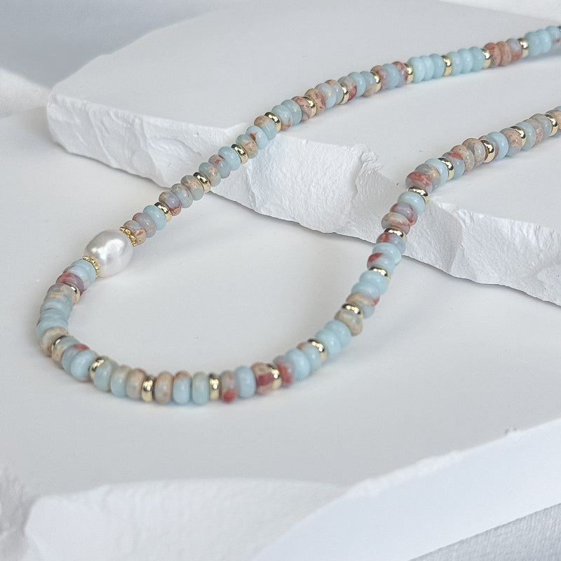 Natural Stone Choker Necklace with Freshwater Pearl9to5 Studios