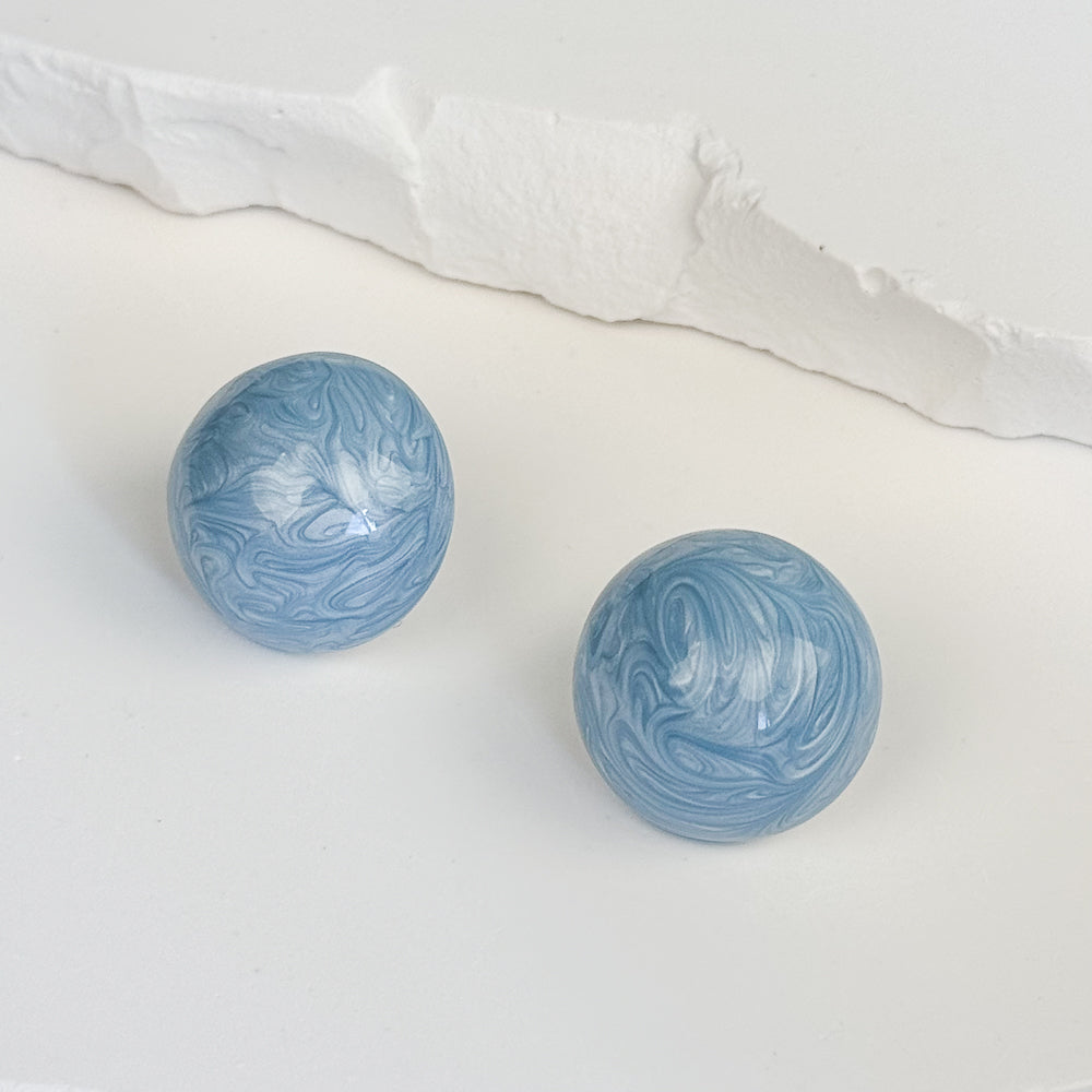 Ocean Blue Round Ball Earrings 9to5 Studios