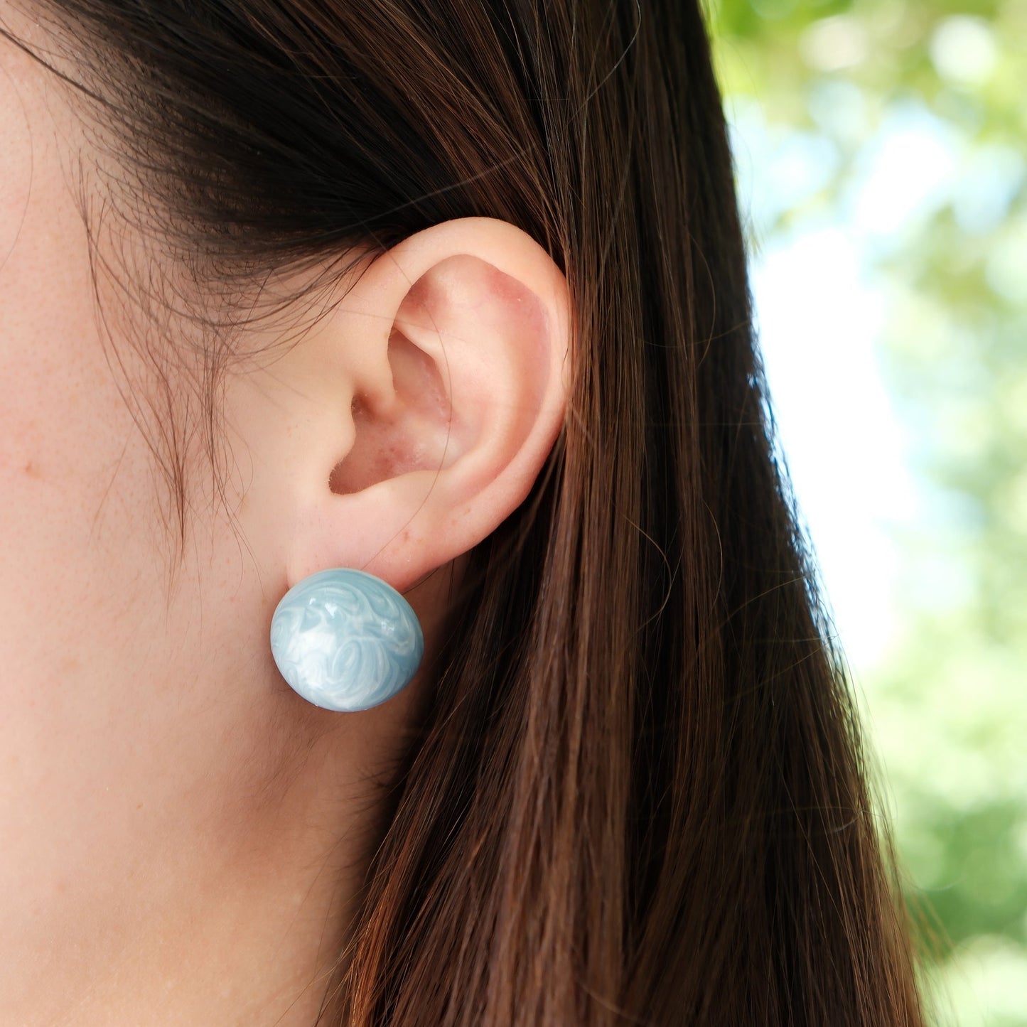 Ocean Blue Round Ball Earrings 9to5 Studios