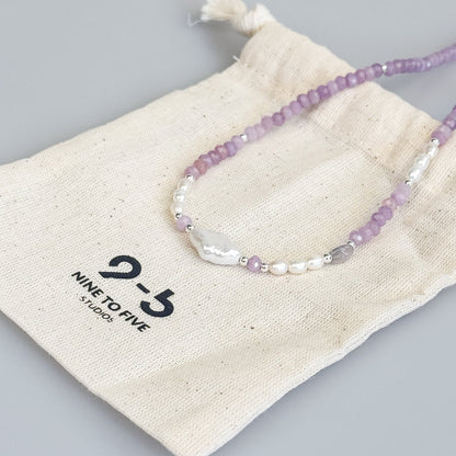 Star Baroque Pearl Necklace with Amethyst Beads 9to5 Studios